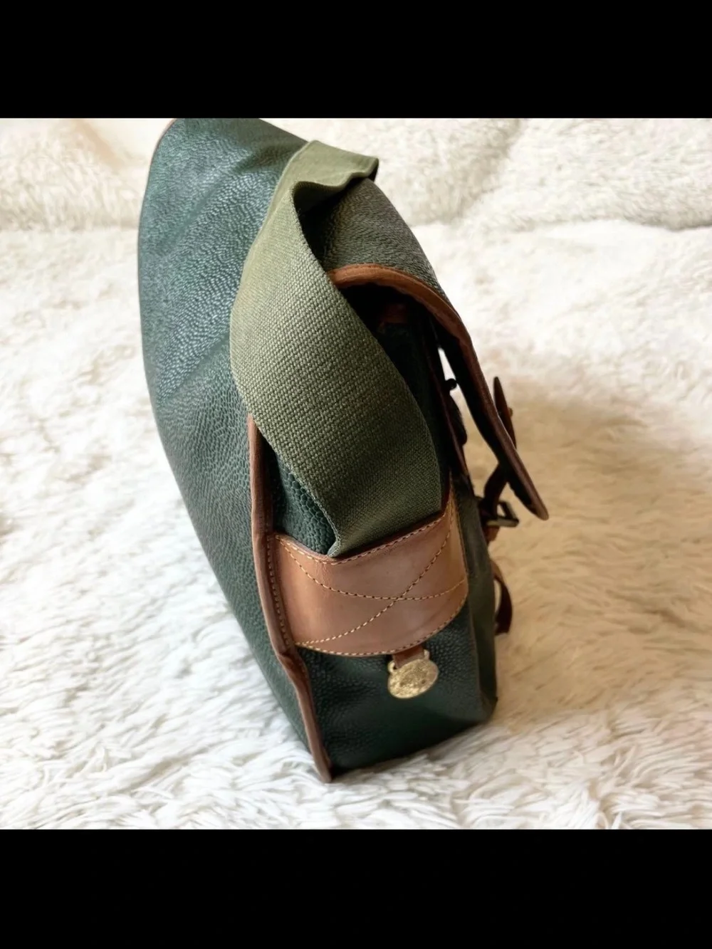 Mulberry Green Leather Messenger Bag with Brown Trim